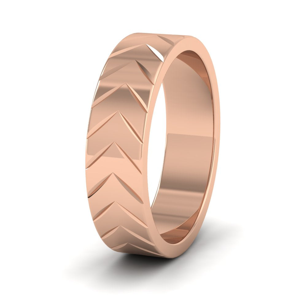 <p>9ct Rose Gold Chevron Pattern Flat Wedding Ring.  6mm Wide </p>