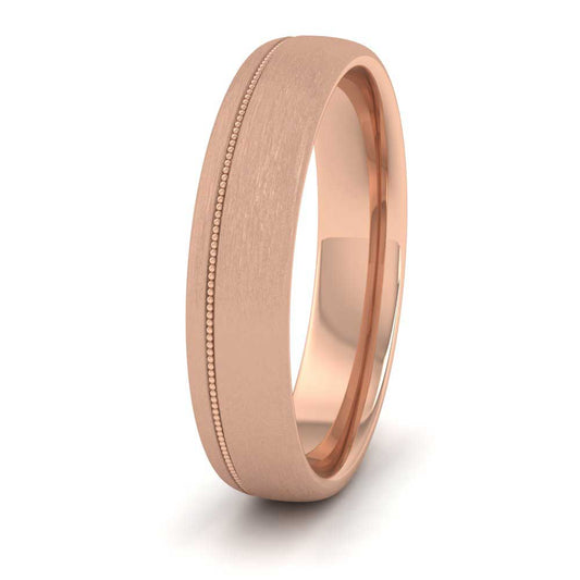 <p>18ct Rose Gold Asymmetric Millgrain Wedding Ring.  5mm Wide And Court Shaped For Comfortable Fitting (Shown With A Matt Finish)</p>
