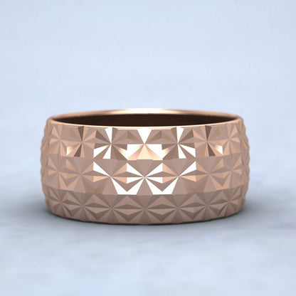 Pineapple Pattern 9ct Rose Gold 10mm Wedding Ring Down View