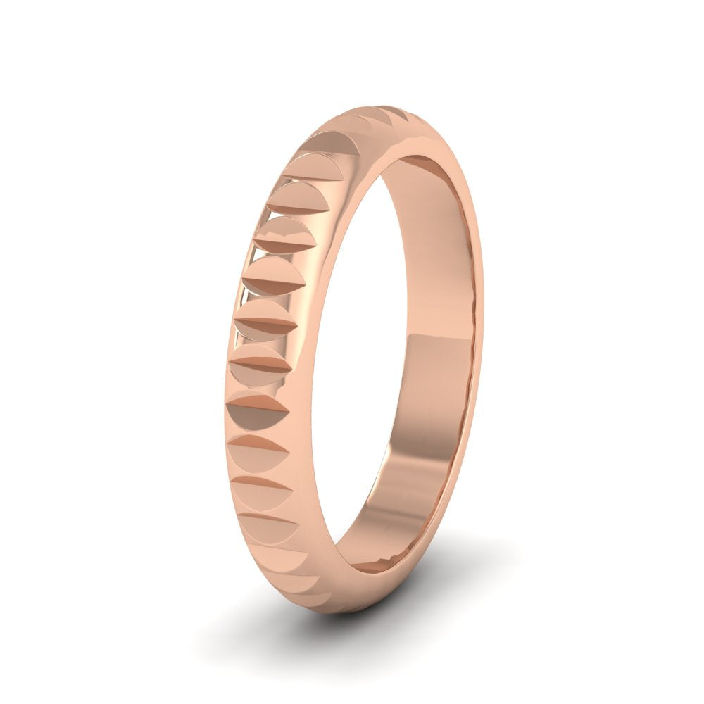 <p>18ct Rose Gold Cut Leaf Across Pattern Wedding Ring.  3mm Wide </p>