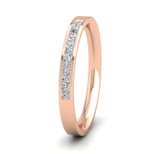 <p>18ct Rose Gold Princess Cut 10 Diamond 0.25ct Channel Set Ring.  25mm Wide And Court Shaped For Comfortable Fitting</p>