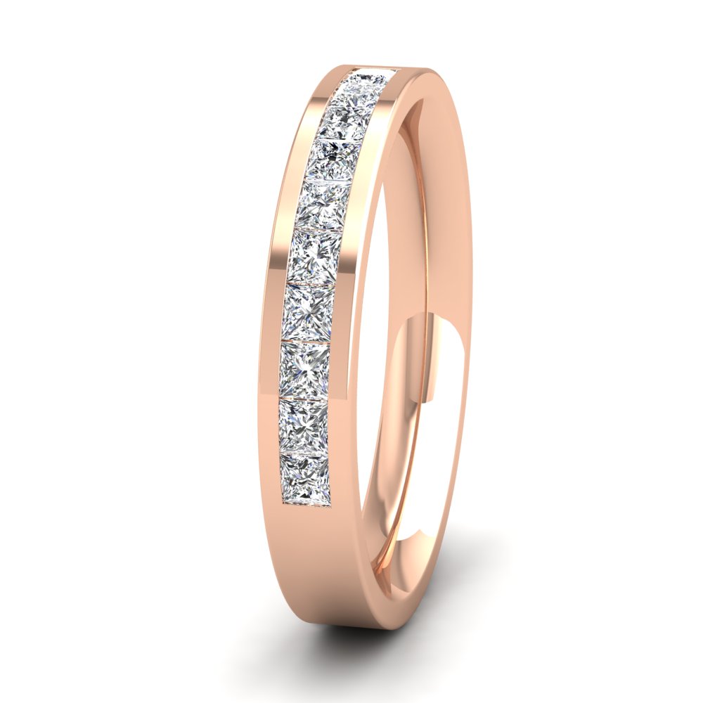 <p>9ct Rose Gold Princess Cut 10 Diamond 0.5ct Channel Set Ring.  3mm Wide And Court Shaped For Comfortable Fitting</p>