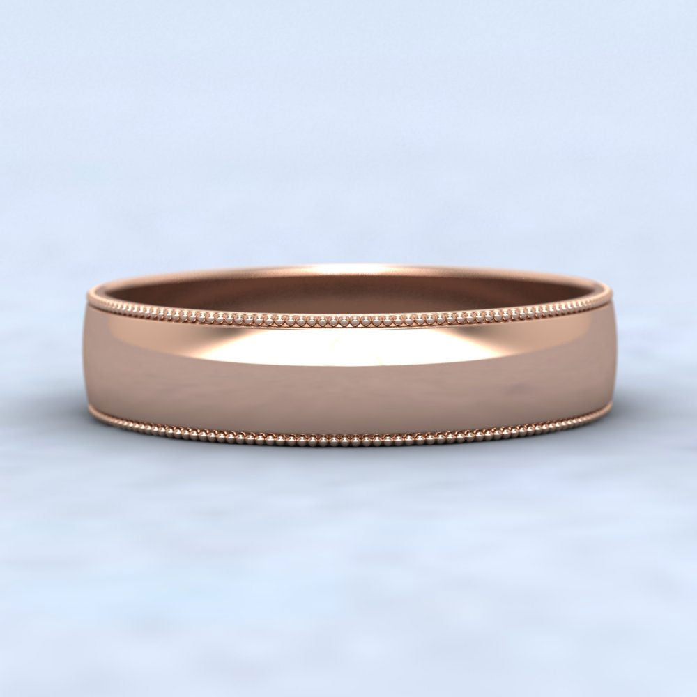 Millgrained Edge 9ct Rose Gold 5mm Wedding Ring Down View