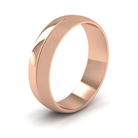 <p>18ct Rose Gold Matt And Polished Line Patterned Wedding Ring.  6mm Wide And Court Shaped For Comfortable Fitting</p>