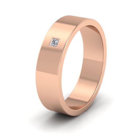 <p>9ct Rose Gold Single Stone Princess Cut Diamond Set (0.04ct) Flat Wedding Ring.  6mm Wide </p>