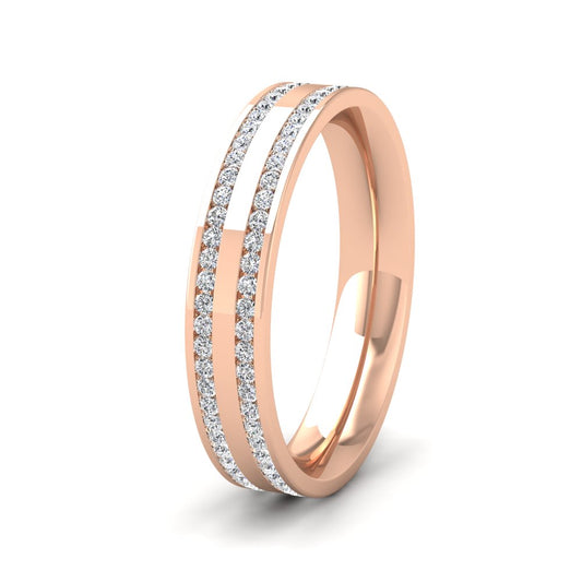 <p>9ct Rose Gold Two Row Full Channel 0.5ct Diamond Set Ring.  4mm Wide And Court Shaped For Comfortable Fitting</p>