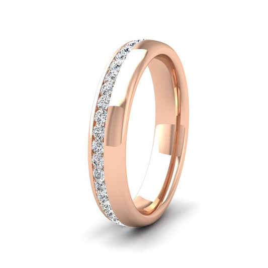 <p>9ct Rose Gold Asymmetric Full Channel Set Diamond Ring (0.65ct). 4mm Wide And Court Shaped For Comfortable Fitting</p>