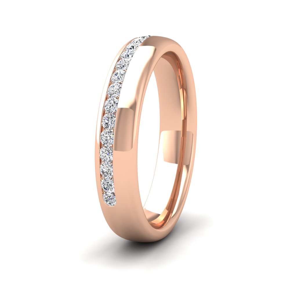 <p>9ct Rose Gold Asymmetric Half Channel Set Diamond Ring (0.33ct). 4mm Wide And Court Shaped For Comfortable Fitting</p>