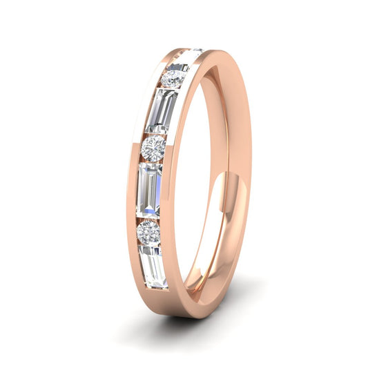 <p>9ct Rose Gold Channel Set Alternate Baguette And Round Diamond Ring (0.75ct). 35mm Wide And Court Shaped For Comfortable Fitting</p>