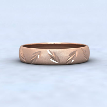 Leaf Cut Pattern 9ct Rose Gold 4mm Wedding Ring Down View