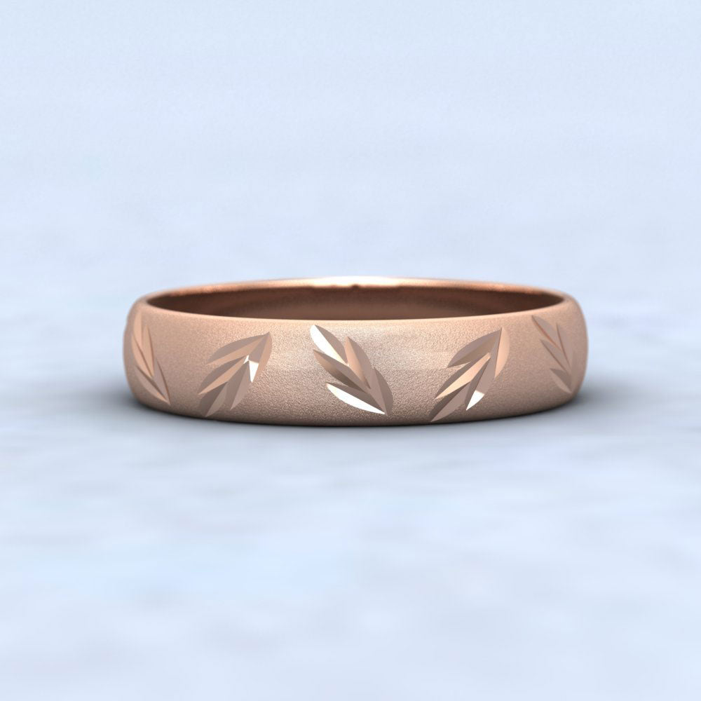 Leaf Cut Pattern 18ct Rose Gold 4mm Wedding Ring Down View