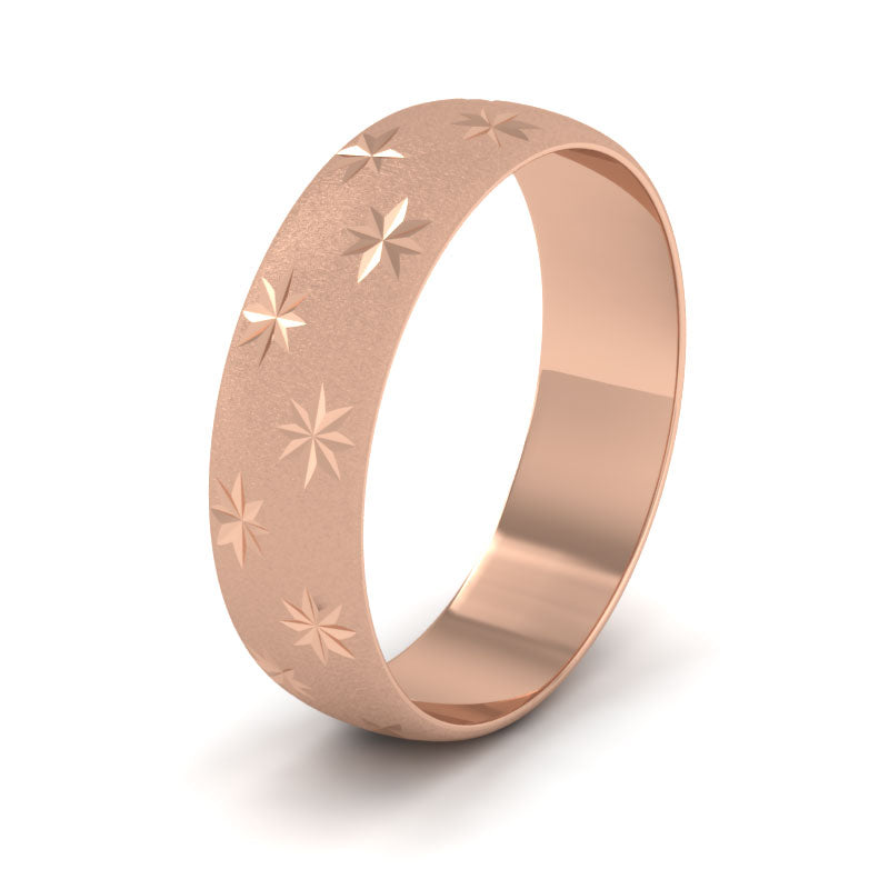 Star Patterned 9ct Rose Gold 6mm Wedding Ring