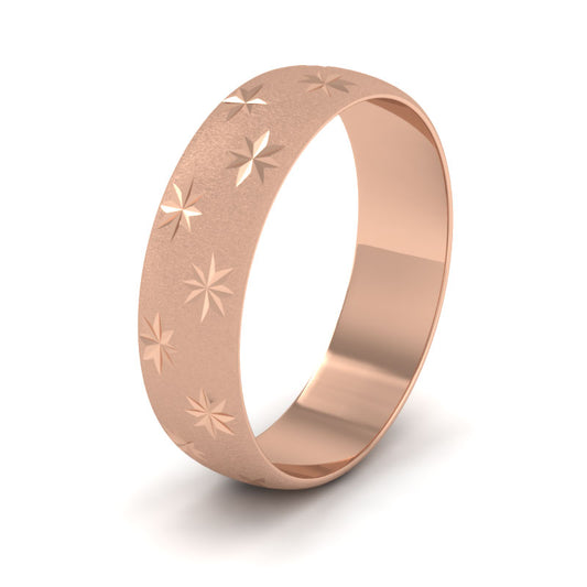 Star Patterned 18ct Rose Gold 6mm Wedding Ring