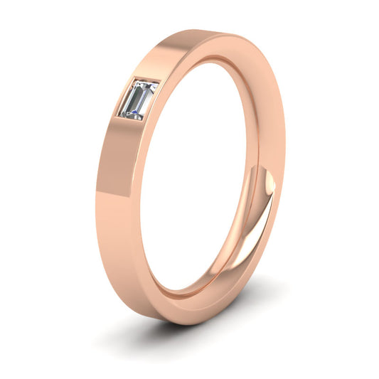 <p>18ct Rose Gold Baguette Diamond Set (0.1ct)Flat Wedding Ring With Baguette Shaped Diamond (0.1ct).  3mm Wide And Court Shaped For Comfortable Fitting</p>