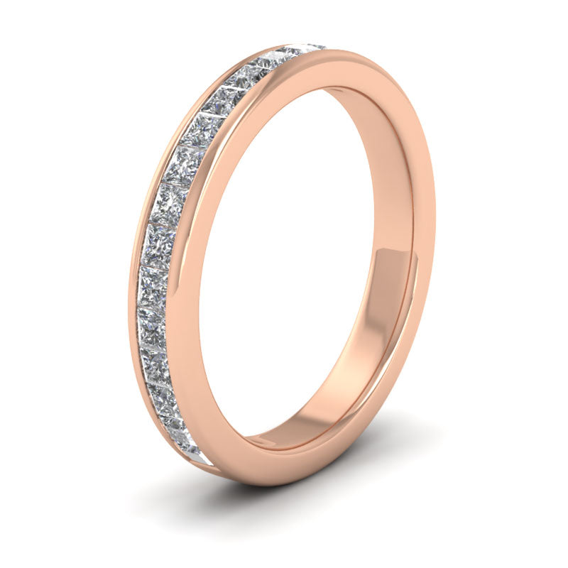 <p>Channel Set Princess Cut Diamond Wedding Ring In 9ct Rose Gold (0.72ct, Halfway Set Around).  3mm Wide And Court Shaped For Comfortable Fitting</p>