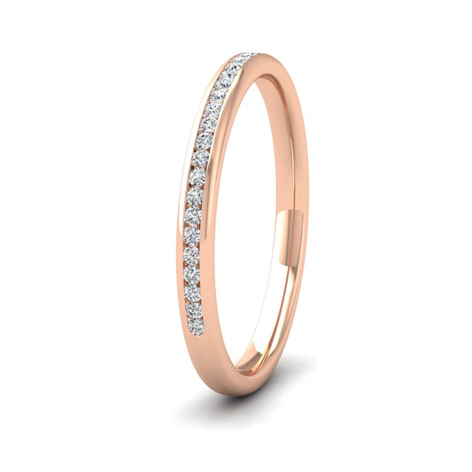 <p>18ct Rose Gold Half Channel Set 0.13ct Round Brilliant Cut Diamond Wedding Ring.  2mm Wide And Court Shaped For Comfortable Fitting</p>