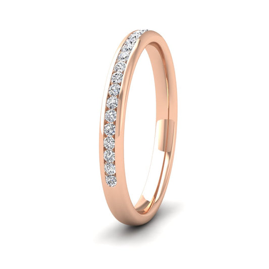 <p>18ct Rose Gold Half Channel Set 0.22ct Round Brilliant Cut Diamond Wedding Ring.  225mm Wide And Court Shaped For Comfortable Fitting</p>