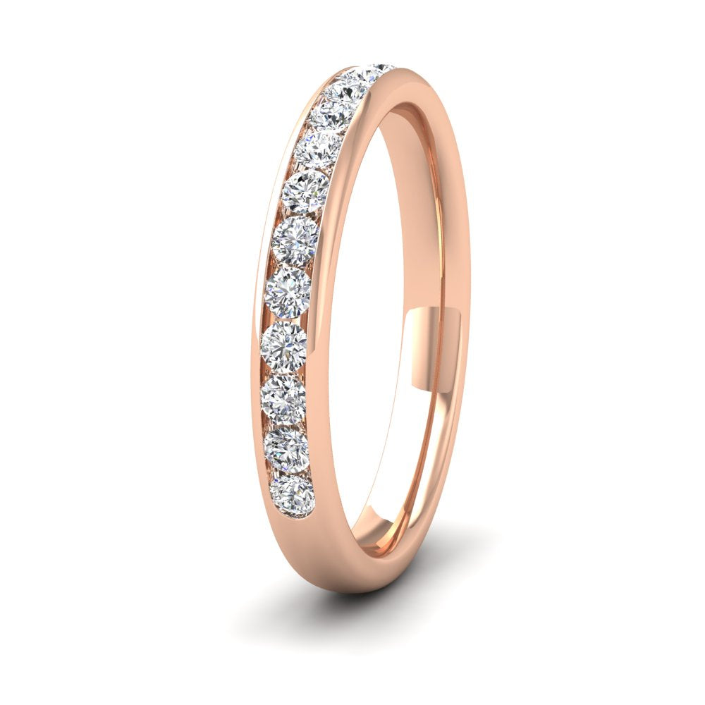 <p>18ct Rose Gold Half Channel Set 0.34ct Round Brilliant Cut Diamond Wedding Ring.  275mm Wide And Court Shaped For Comfortable Fitting</p>