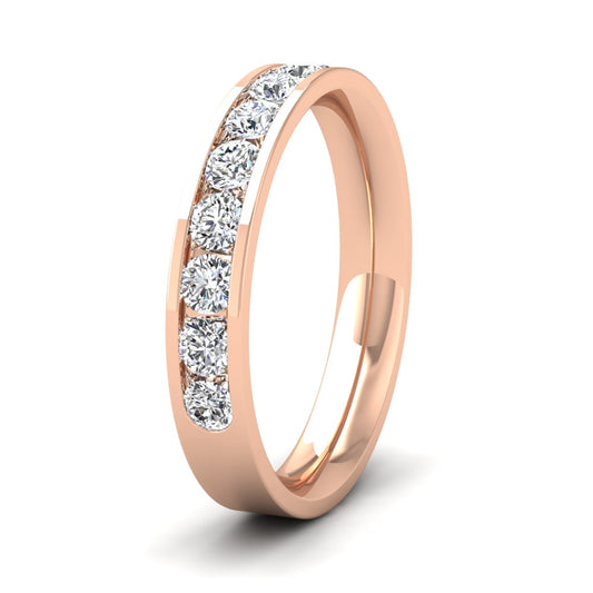 <p>18ct Rose Gold Half Channel Set 0.75ct Round Brilliant Cut Diamond Wedding Ring.  35mm Wide And Court Shaped For Comfortable Fitting</p>
