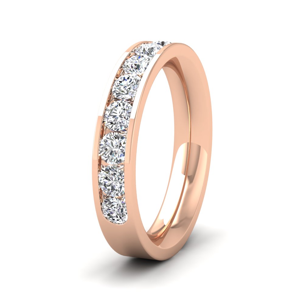<p>9ct Rose Gold Half Channel Set 1ct Round Brilliant Cut Diamond Wedding Ring.  4mm Wide And Court Shaped For Comfortable Fitting</p>