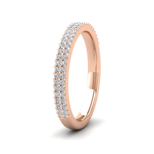 <p>18ct Rose Gold Two Row Round Claw 0.28ct Half Diamond Set Wedding Ring.  25mm Wide And Court Shaped For Comfortable Fitting</p>
