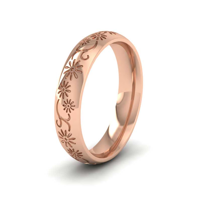 <p>18ct Rose Gold Daisy Pattern Wedding Ring.  4mm Wide And Court Shaped For Comfortable Fitting</p>