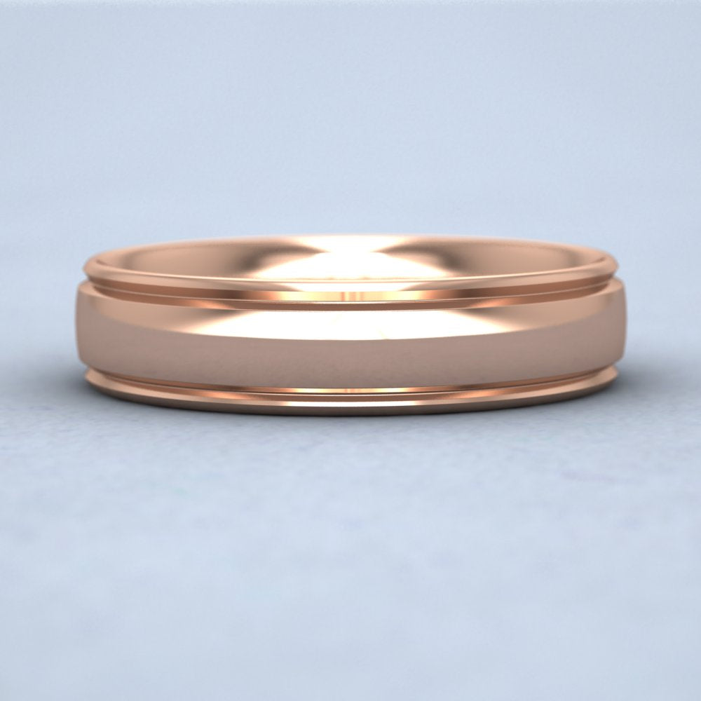 Edge Line Patterned 9ct Rose Gold 5mm Wedding Ring Down View