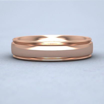 Edge Line Patterned 9ct Rose Gold 5mm Wedding Ring Down View