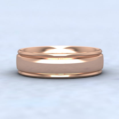 Edge Line Patterned 9ct Rose Gold 6mm Wedding Ring Down View