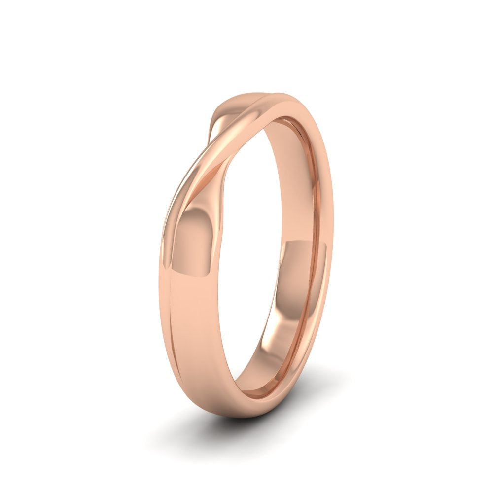 <p>9ct Rose Gold Ribbon Crossover Wedding Ring With Double D Profile.  35mm Wide And Court Shaped For Comfortable Fitting.  Suitable For Fitting Next To Single Stone Rings Where The Stone And Setting Protrude Up To 1mm Away From The Edge Of The Ring.</p>