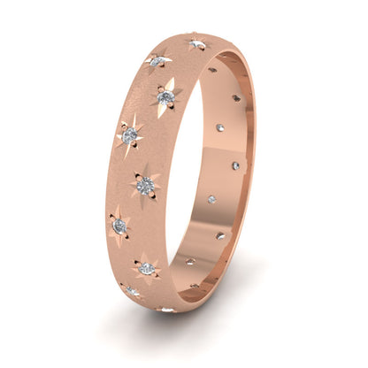 Star And Diamond Set 9ct Rose Gold 4mm Wedding Ring