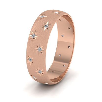 Star And Diamond Set 18ct Rose Gold 6mm Wedding Ring