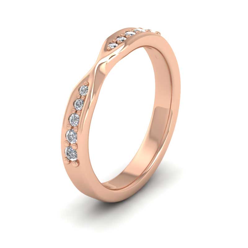 <p>Pinch Design Wedding Ring With Diamonds In 18ct Rose Gold .  3mm Wide And Court Shaped For Comfortable Fitting</p>