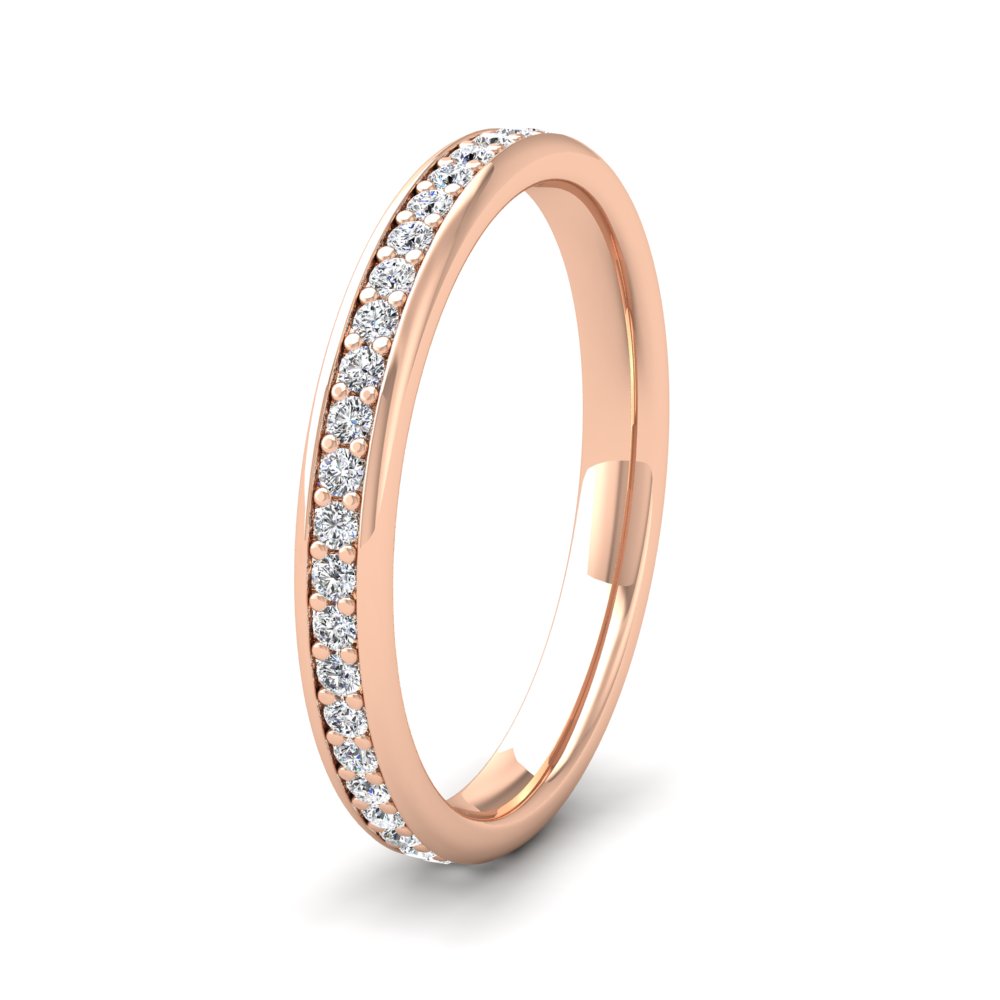 <p>9ct Rose Gold Full Bead Set 0.46ct Round Brilliant Cut Diamond Ring. 25mm Wide And Court Shaped For Comfortable Fitting</p>