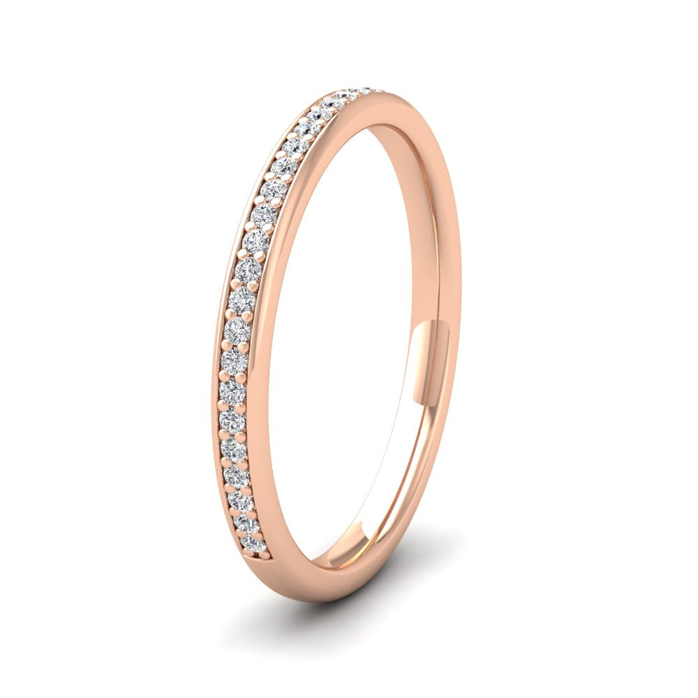 <p>18ct Rose Gold Half Bead Set 0.13ct Round Brilliant Cut Diamond Wedding Ring. 2mm Wide And Court Shaped For Comfortable Fitting</p>