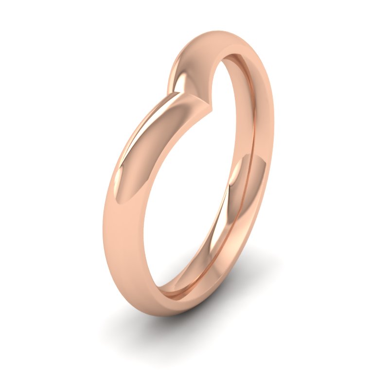 <p>Wishbone Shaped Wedding Ring In 18ct Rose Gold.  3mm Wide And Court Shaped For Comfortable Fitting.  Suitable For Fitting Next To Single Stone Rings Where The Stone And Setting Protrude Up To 2.5mm Away From The Edge Of The Ring.</p>