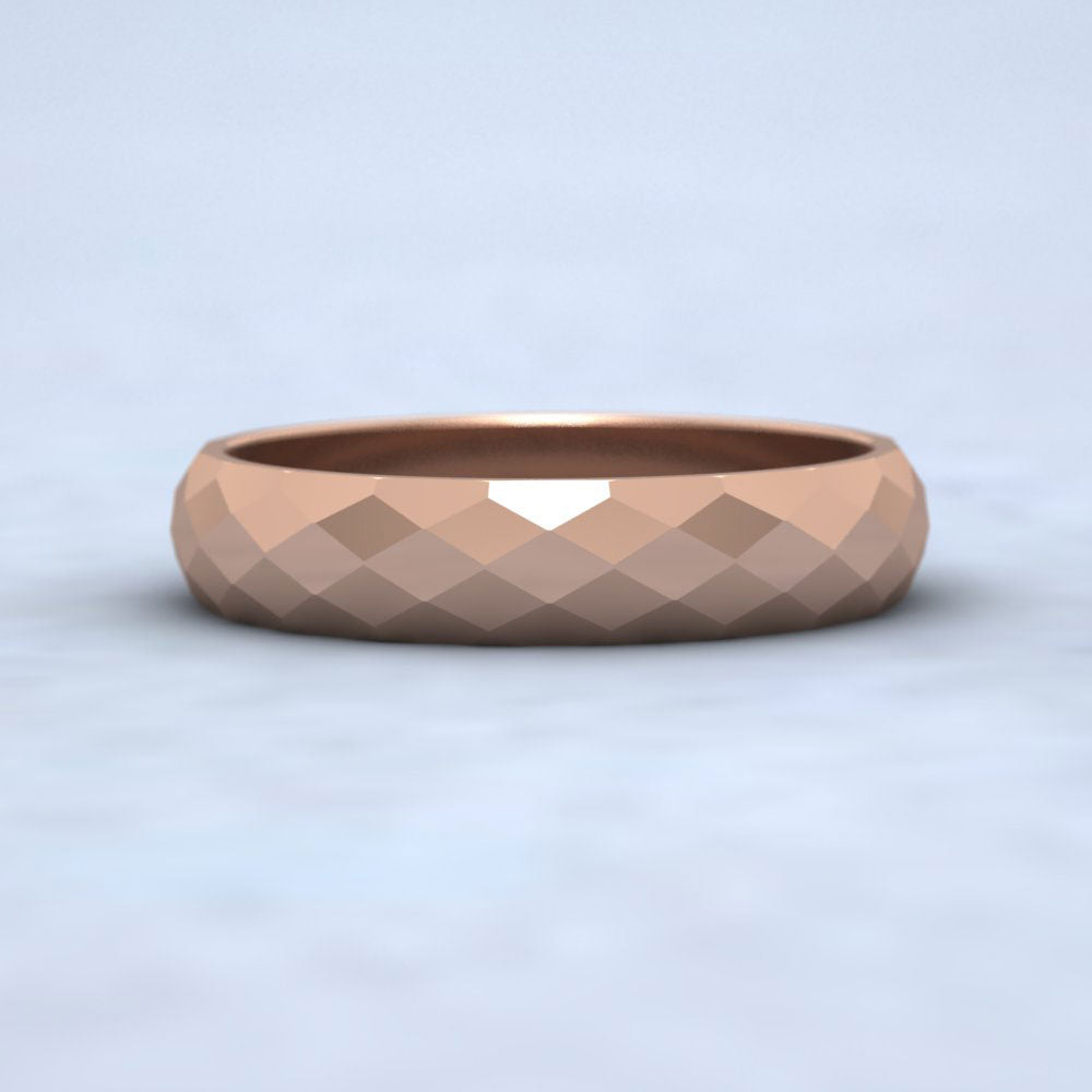 Facetted Harlequin Design 9ct Rose Gold 4mm Wedding Ring Down View