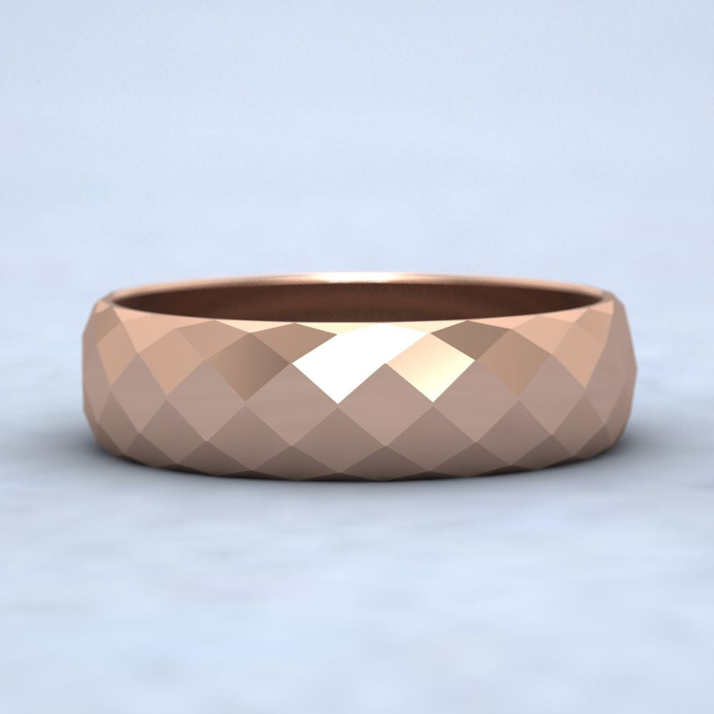 Facetted Harlequin Design 9ct Rose Gold 6mm Wedding Ring Down View
