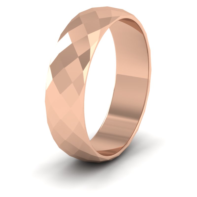 Facetted Harlequin Design 9ct Rose Gold 6mm Wedding Ring