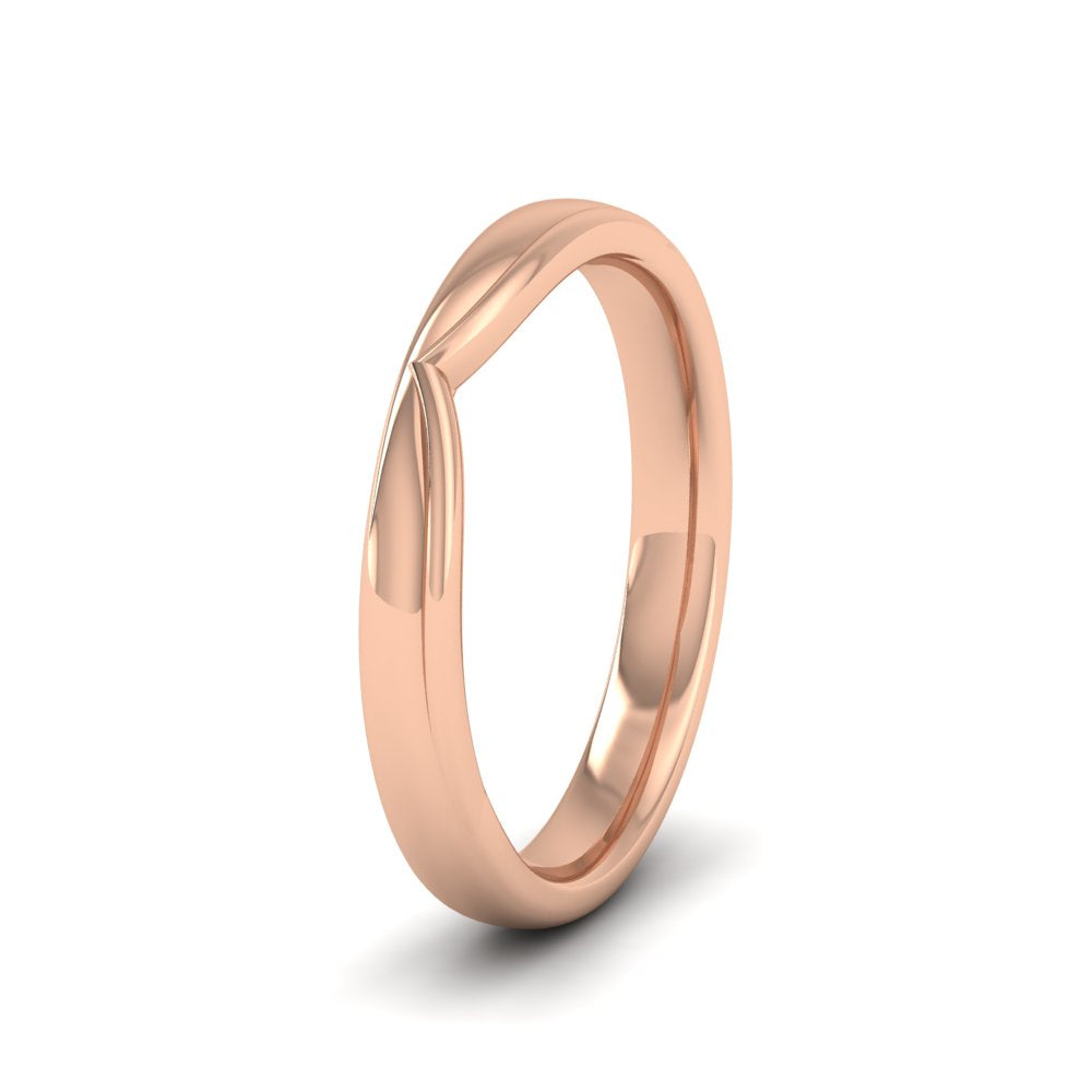 <p>Raised V Shaped Wedding Ring In 9ct Rose Gold.  3mm Wide And Court Shaped For Comfortable Fitting.  Suitable For Fitting Next To Single Stone Rings Where The Stone And Setting Protrude Up To 2mm Away From The Edge Of The Ring.</p>