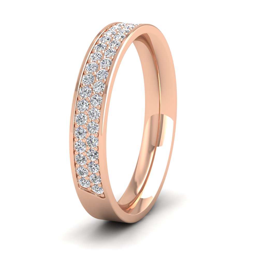 <p>18ct Rose Gold Two Row 0.44ct Half Diamond Set Pave Flat Wedding Ring.  35mm Wide And Court Shaped For Comfortable Fitting</p>