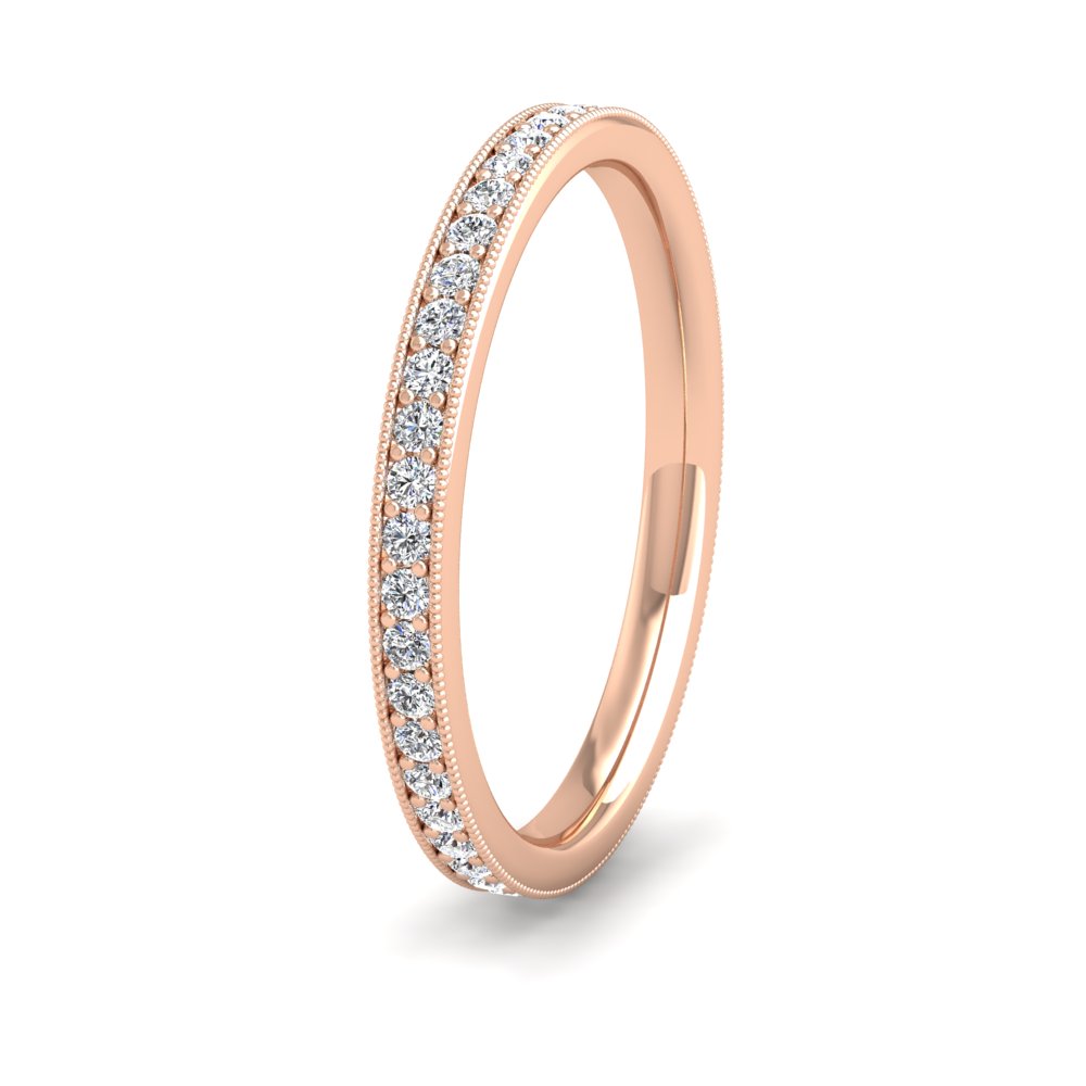 <p>18ct Rose Gold Full Bead Set 0.46ct Round Brilliant Cut Diamond With Millgrain Surround Wedding Ring.  2mm Wide And Court Shaped For Comfortable Fitting</p>