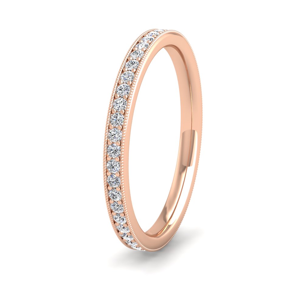 <p>9ct Rose Gold Full Bead Set 0.46ct Round Brilliant Cut Diamond With Millgrain Surround Wedding Ring.  2mm Wide And Court Shaped For Comfortable Fitting</p>