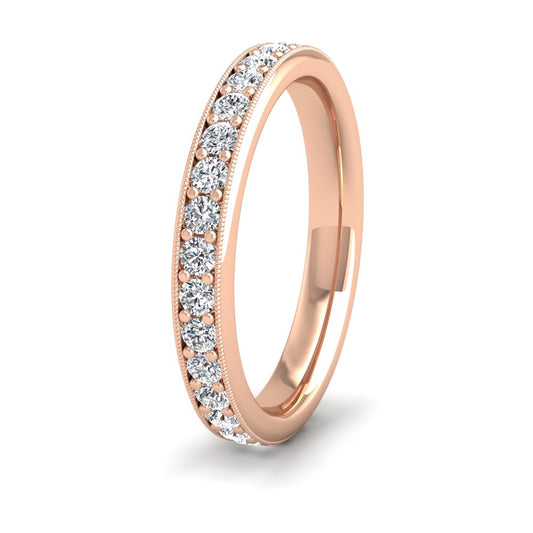 <p>18ct Rose Gold Full Bead Set 0.8ct Round Brilliant Cut Diamond With Millgrain Surround Wedding Ring.  3mm Wide And Court Shaped For Comfortable Fitting</p>