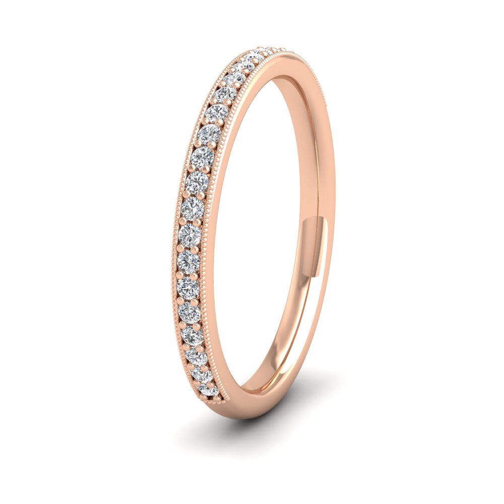 <p>18ct Rose Gold Half Bead Set 0.23ct Round Brilliant Cut Diamond With Millgrain Surround Wedding Ring.  2mm Wide And Court Shaped For Comfortable Fitting</p>