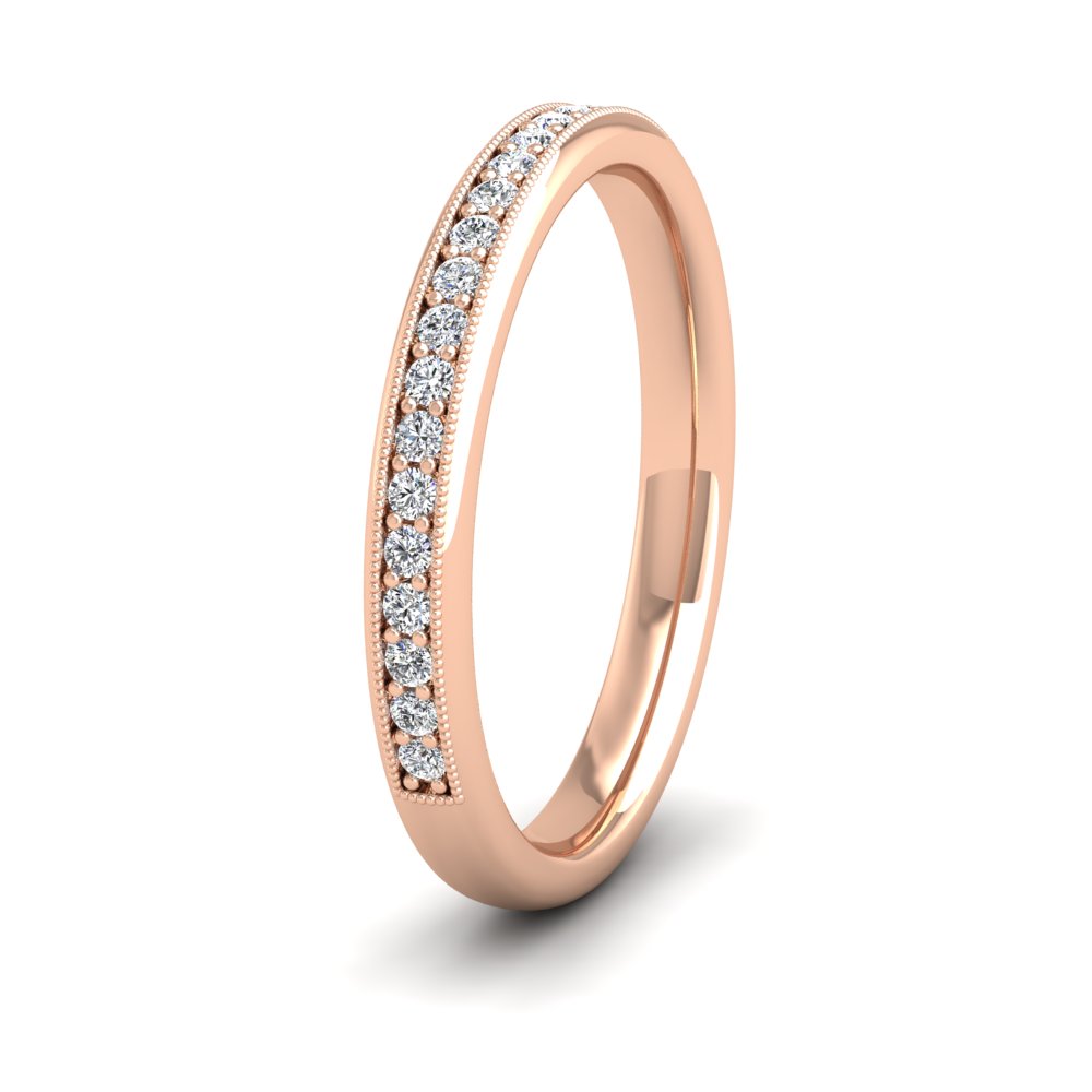 <p>18ct Rose Gold Half Bead Set 0.34ct Round Brilliant Cut Diamond With Millgrain Surround Wedding Ring.  25mm Wide And Court Shaped For Comfortable Fitting</p>
