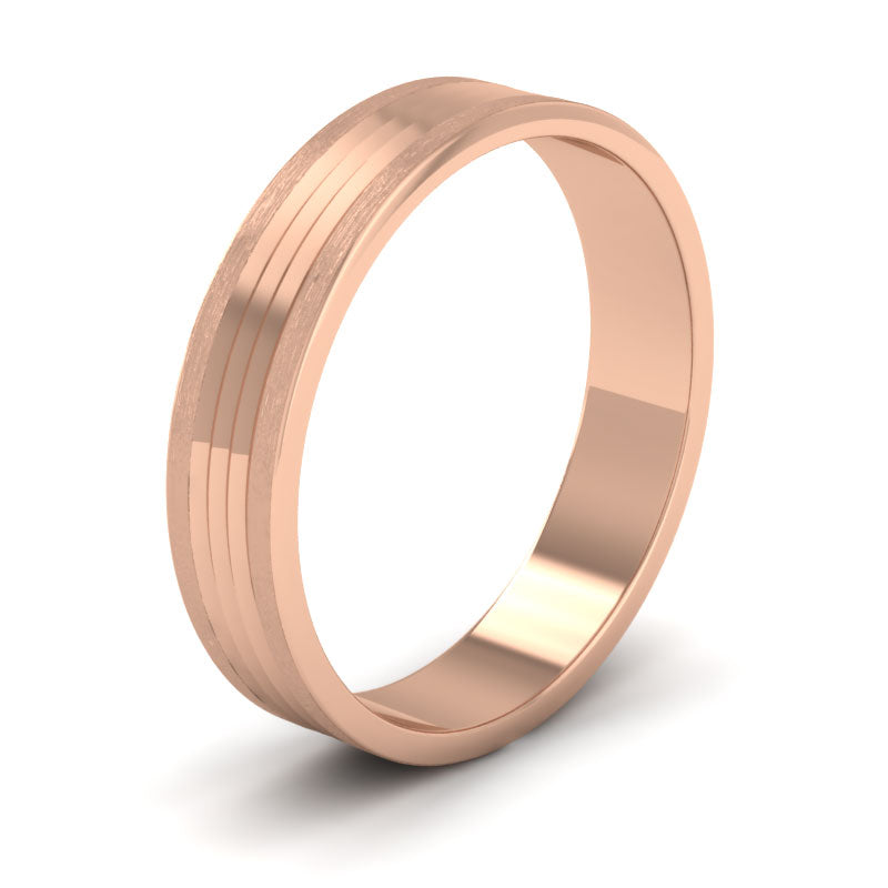 Grooved Pattern 18ct Rose Gold 4mm Flat Wedding Ring