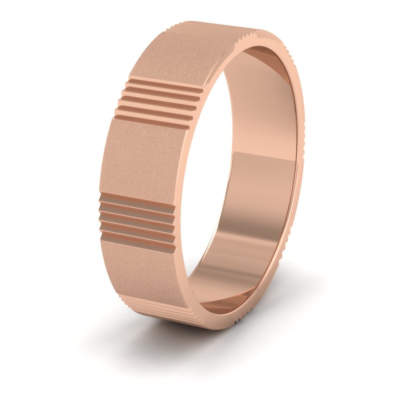 Across Groove Pattern 18ct Rose Gold 6mm Flat Wedding Ring