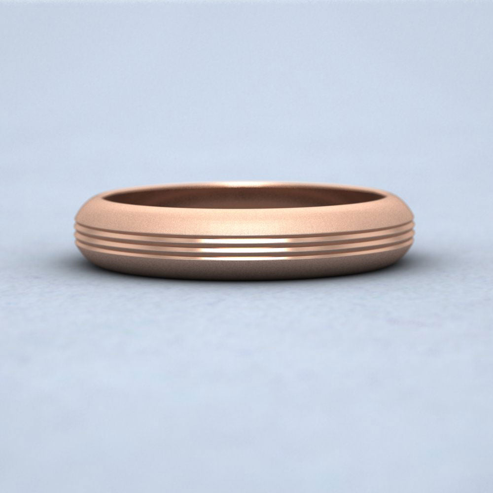 Grooved Pattern 18ct Rose Gold 4mm Wedding Ring Down View