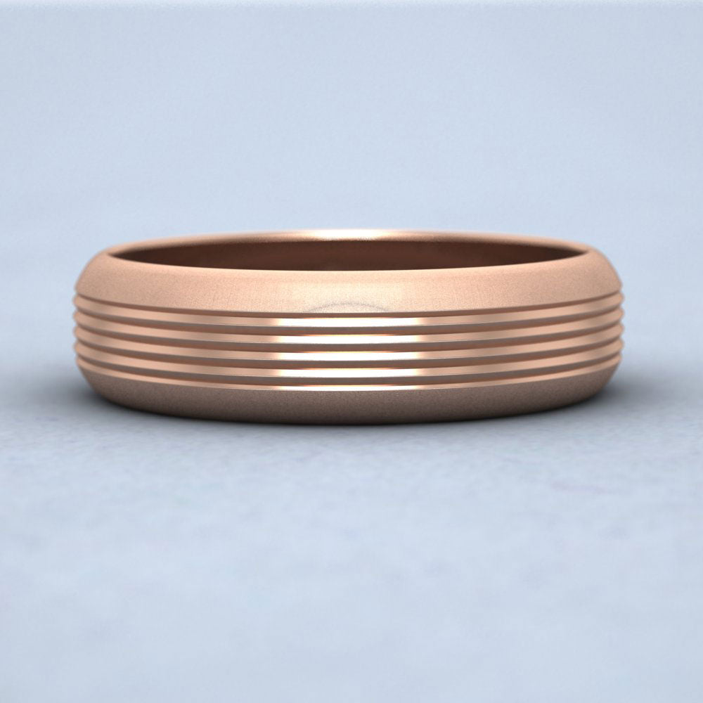 Grooved Pattern 9ct Rose Gold 6mm Wedding Ring Down View